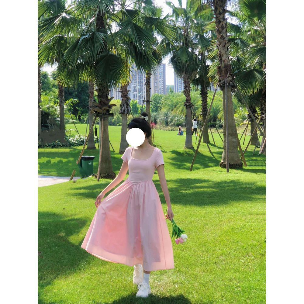 

Платье в стиле академии лето новое плиссированное с высокой талией темперамент однотонное средней длины для детей XL- (recommended 110-60kg)