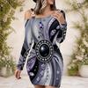 Women Plus Size One Shoulder Long Sleeve Gem Printed Purple Black Gray Bodycon Mini Dress