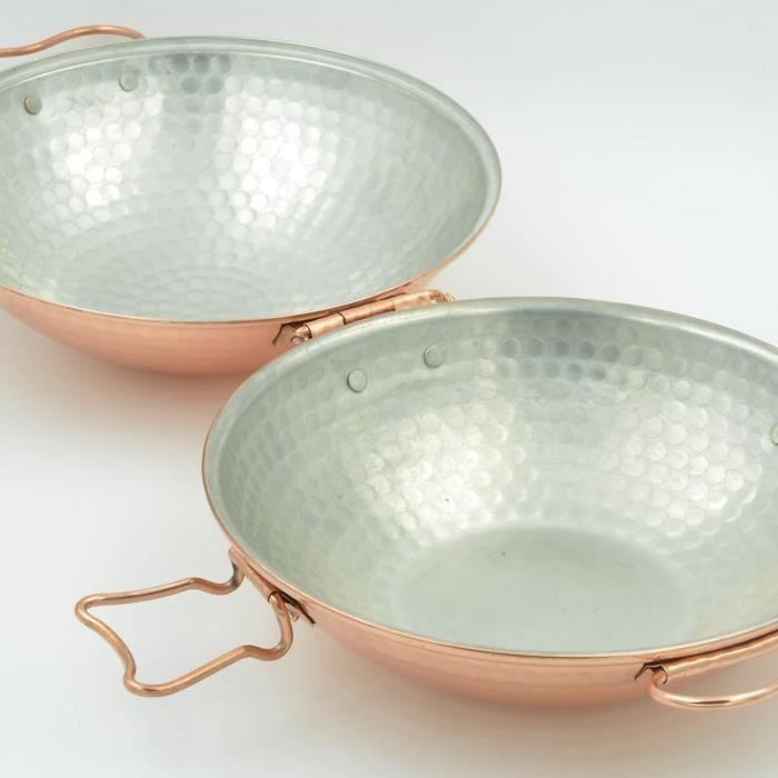 Cataplana MALI'S Sauteuse Wok en cuivre martelé intérieur étamé Four Ø 24cm Cuivré