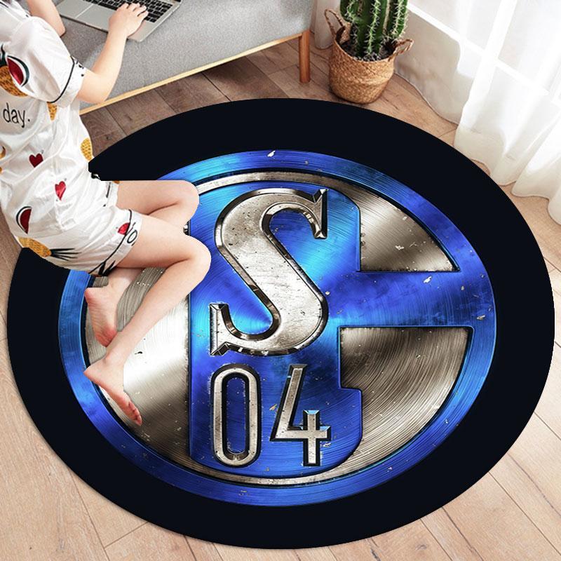 FC Schalke 04 Round Area Rug,Carpet Rug for Living Room Bedroom Sofa Playroom Decor,Non-slip Floor Mat