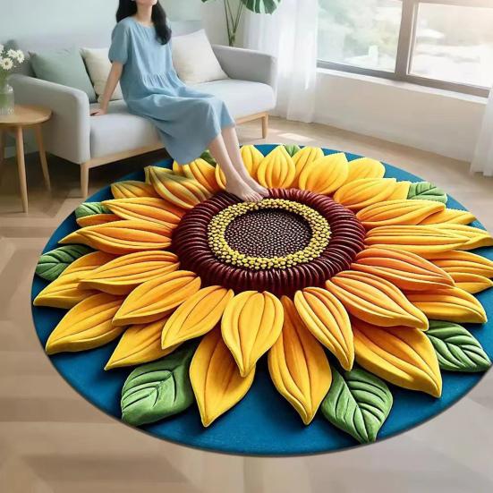 Diatomaceous Earth Floor Mat 3D Sunflower Pattern Plush Quick Drying Non-Slip Absorbent Bath Mat