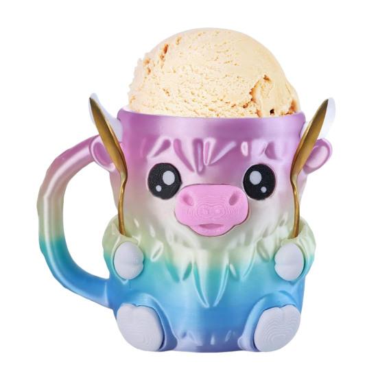 Highlandskveg Iskrem Pint Holder med 2 Skjeer Pingvin Iskremholder Gjenbrukbare Popsicle Beholdere Ølboksholder for Kjøkken Kafé Restaurant