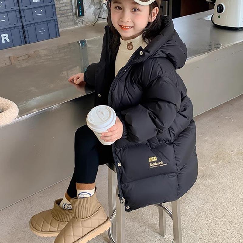 Barn Vinter Flickor Vadderade Jackor Tjock Varm Vattentät Glänsande Huva Kappor Barn Ytterkläder Kläder Tonåring Parka 5-14 År