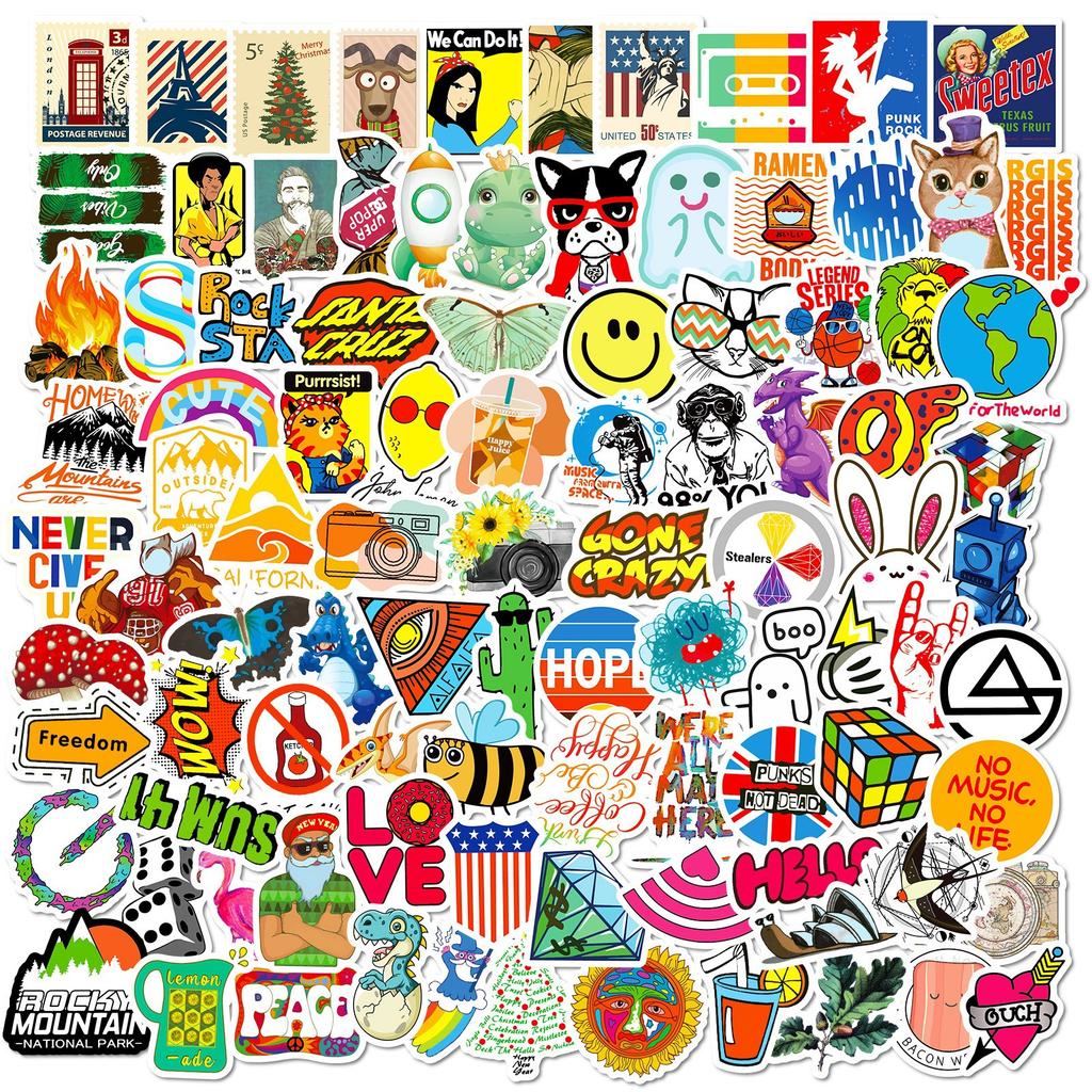 100 Small Size Mix And Match Cartoon Graffiti Stickers Suitcase Guitar Decorative Stickers