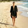 European and American summer new V-neck lace medium and long sexy short-sleeved women's loose temperament casual beach clothes