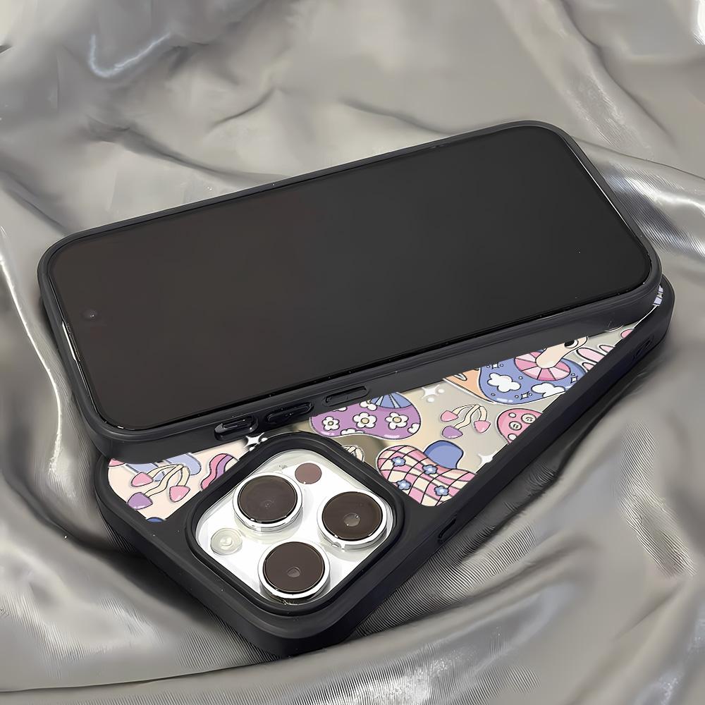 Mirror Phone Case for iPhone 15 11 13 14 for 15 16 Pro Max 12 13 16 Pro Cloud Flower and Animal Cute Style Phone Case