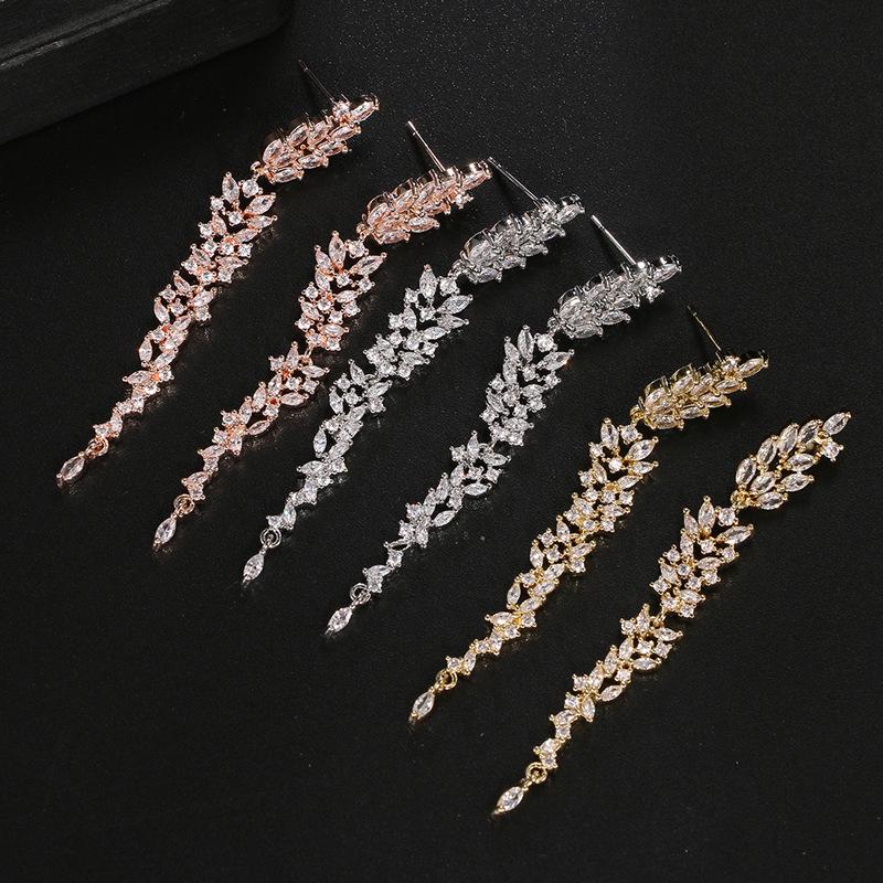 Elegant Floral Tassel Zircon Earrings: European & American Women's Fashion