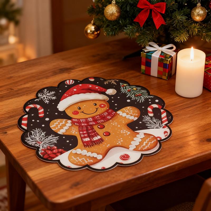 Christmas Placemats Coaster Xmas Dinner Table Mats Plate Pads Cartoon Gingerbread Man Snowman Placemat Tableware Decoration