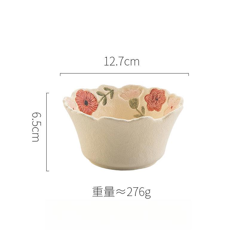 1. Spring Floral Ceramic Tableware, Cute Irregular Underglaze‑Color One‑Person Meal Bowl Plate Set Microwave‑Safe