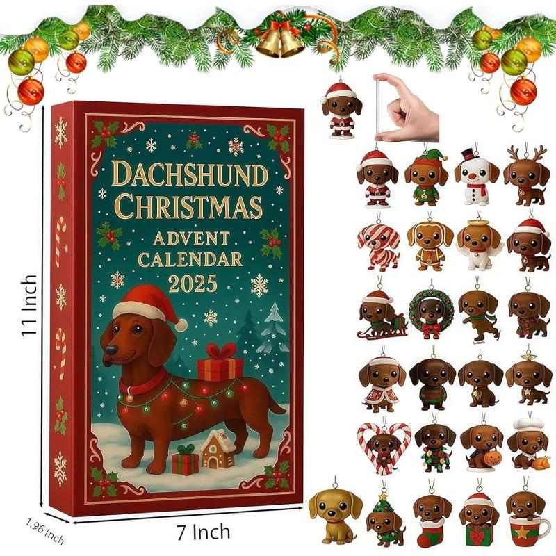 Dachshund Christmas Advent Calendar 2025, 24 Days Christmas Countdown Calendar, 2D Acrylic Cute Dachshund Holiday Tree Décor, for Dog Lovers