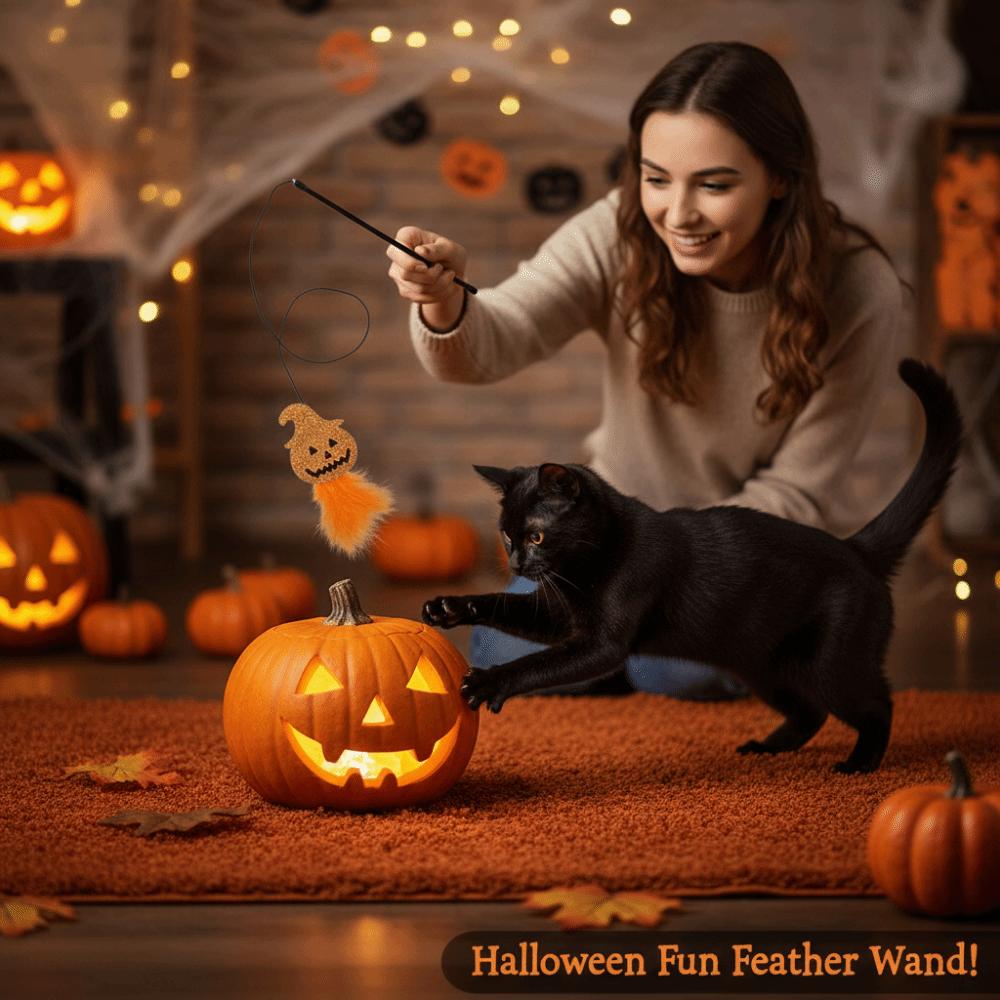 3Pcs Interactive Play Halloween Cat Wand Toy Funny Cat Teasing Stick Kitten Entertainment