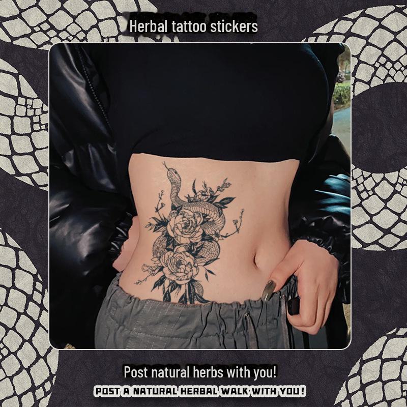 „Wasserfeste, langlebige Snake Dance Rose Tattoo-Aufkleber für Frauen – pflanzliches, semipermanentes dunkles Design“
