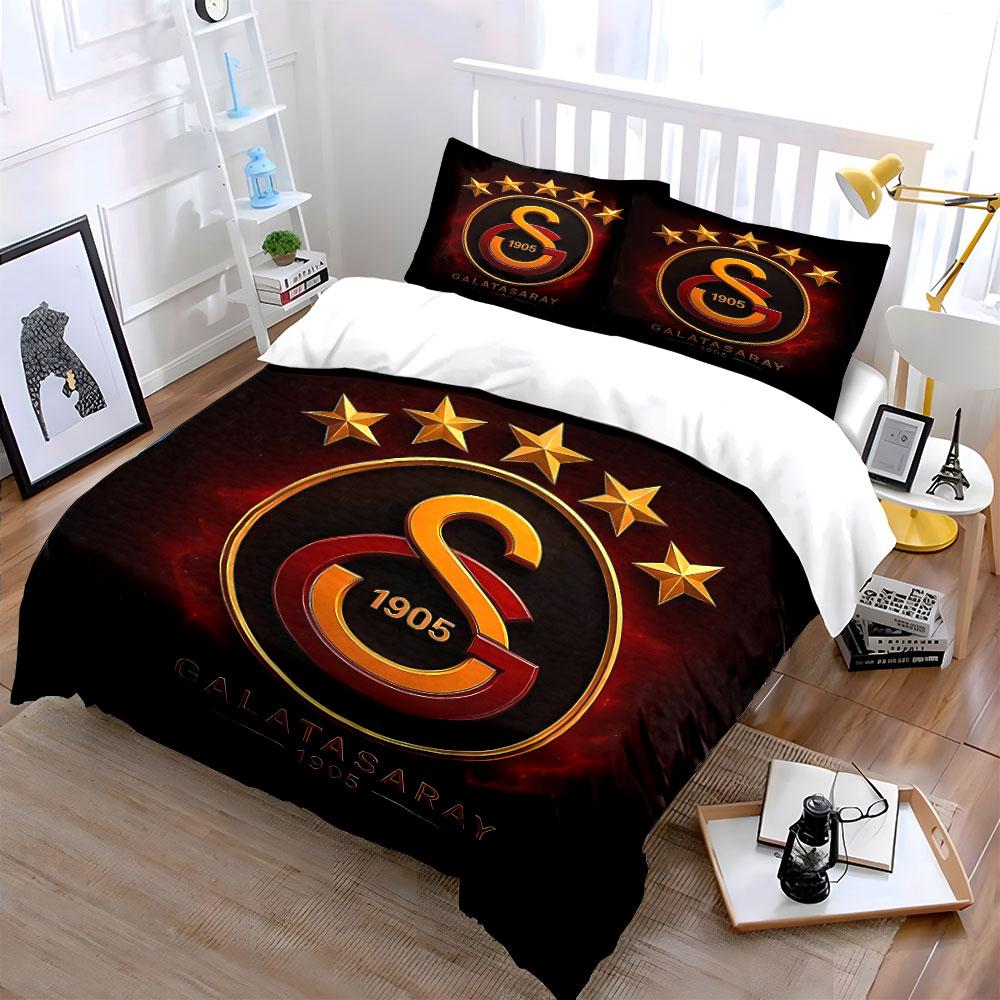 "Set Lenzuola con Logo Galatasaray" Set Copripiumino Biancheria da Letto Copripiumino Federe (1 * Copripiumino 2 * Federe, senza piumino)