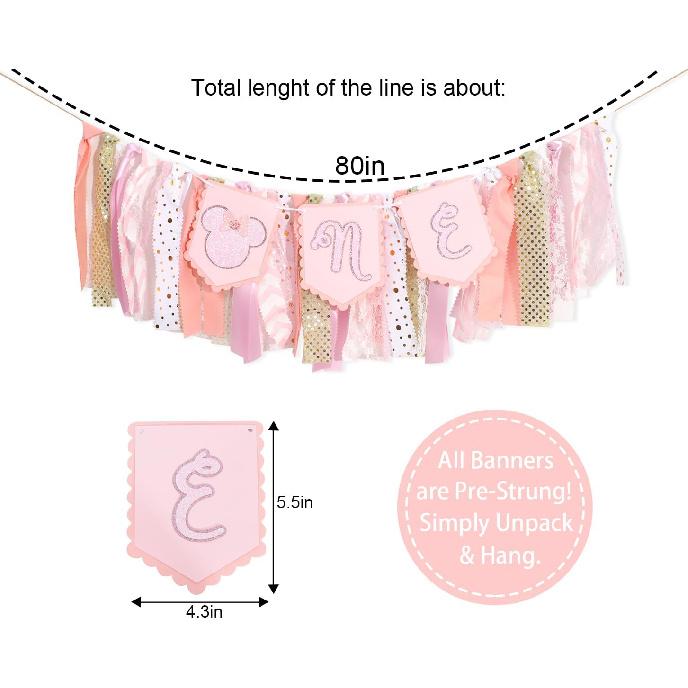 Minnie One High Chair Banner - Minnie 1st Birthday Party Decorations,Pink Minnie First Highchair Banner,Girl First Birthday Highchair,1st Photo Prop