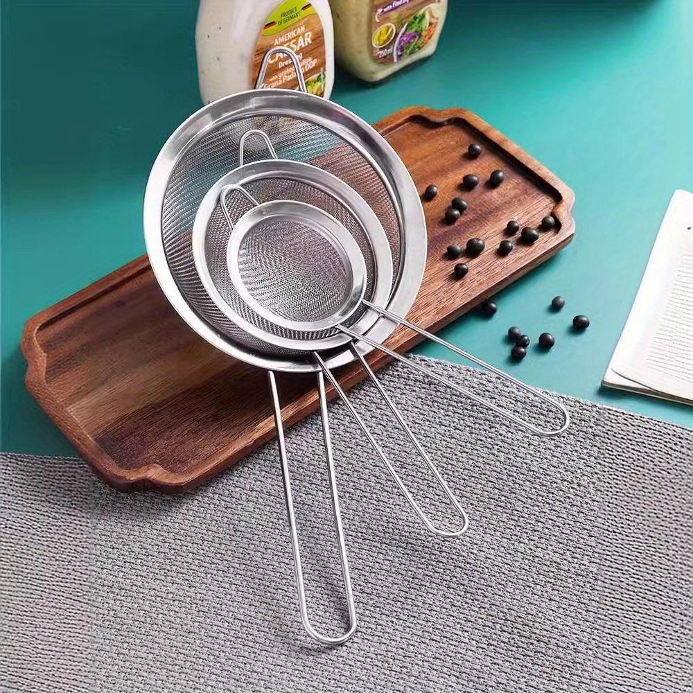 3Pcs/Set Mesh Strainer with Handle, Small Medium Large Size Sifter Metal, Stainless Steel Sieve Strainers for Kitchen