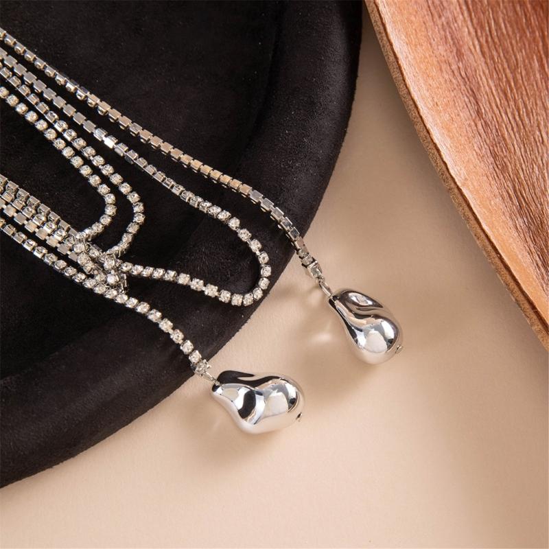 Sophisticated Layered Chain with Sparkling Stone Lightweight Neckchain Stylish Accessory For Party Or Casual Wear