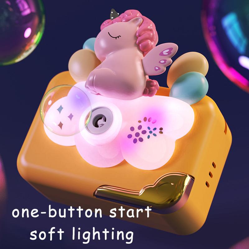 Barn ins Söt tecknad Unicorn Bubble Machine Automatisk Bubble Blåser Astronaut Musik Ljus Bubble Machine Leksak för barn Present