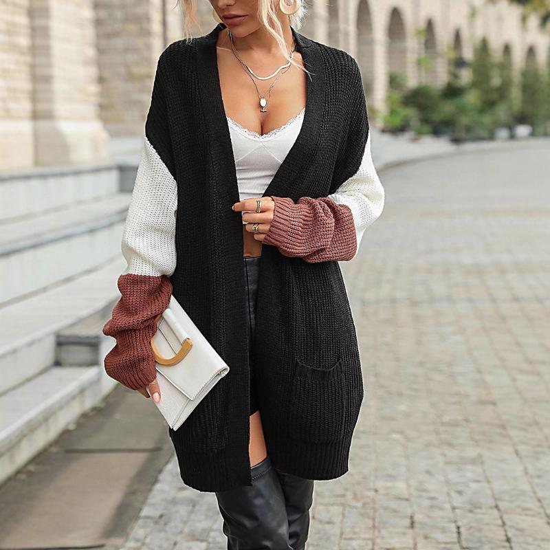 Knitted Cardigan Autumn Women's Color-blocking Sweater Jacket