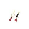 Fashion Cartoon Long Asymmetrical Color Matching Flower Cat Fox Fan Stud Earrings Childlike Playful Earrings Woman