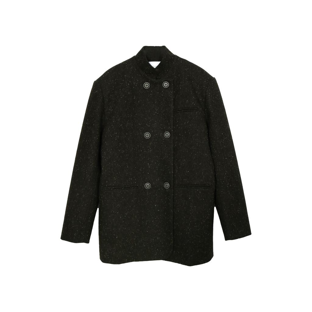 College Style Dot Wool Suit for Women Winter Gray Silhouette Thick Woolen Coat