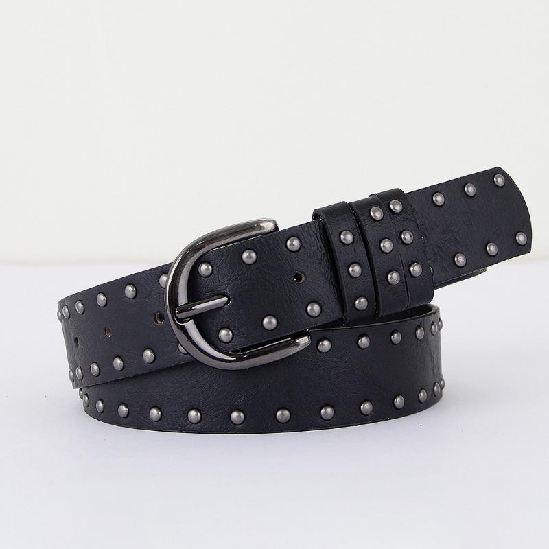 New Hip-Hop Rivet Belt Women Punk Style Pu Leather White Black Retro Belt Strap Waistband Fashion Y2K Jeans Belt Accessories