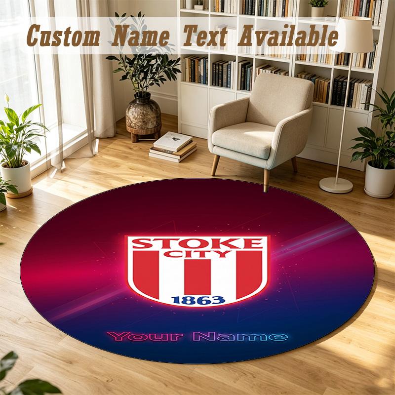 Round Rug Custom NameStoke City FC Pattern Non Slip Carpet Home Floor Decor