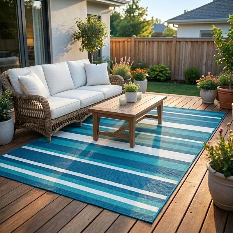 Blue White Striped Outdoor Rug Camping Essentials Outdoor Rug Waterproof Rv Essentials Outside Area Rug For Deck Garden
