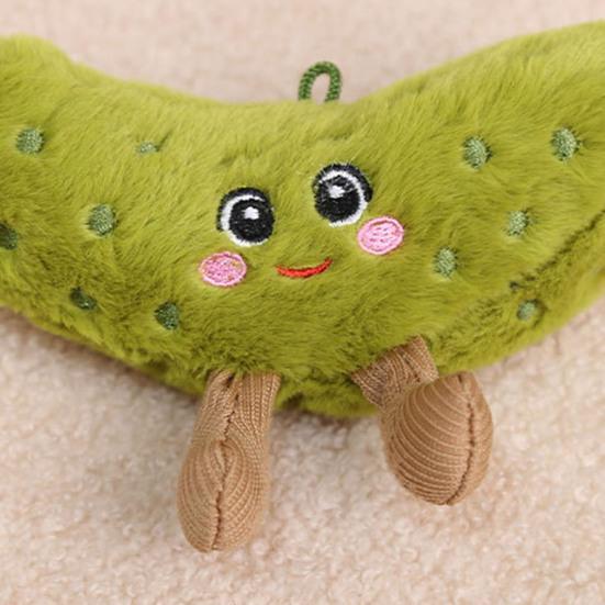 Plush Pickled Cucumber Toy with Lanyard Stuffed Cartoon Cucumber Doll Keychain Pendant Bag Charm Backpack Hanging Decoration