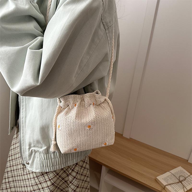 Water Bucket Women Bag Spring Fashion Casual Woven Tote With Drawstring For Daily Use