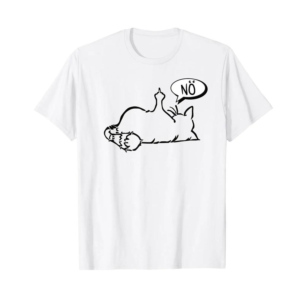 Lazy Funny Cat Gives The Middle Finger No Black T Shirt Vintage Versatile Unisex Soft Stylish Homme Casual