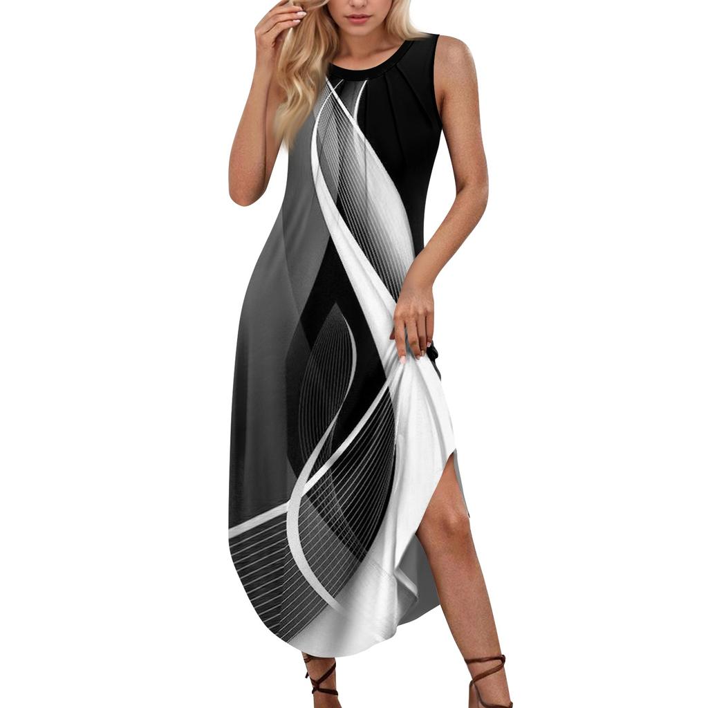 Women's Summer Casual U Neck Printed Sleeveless Dresses