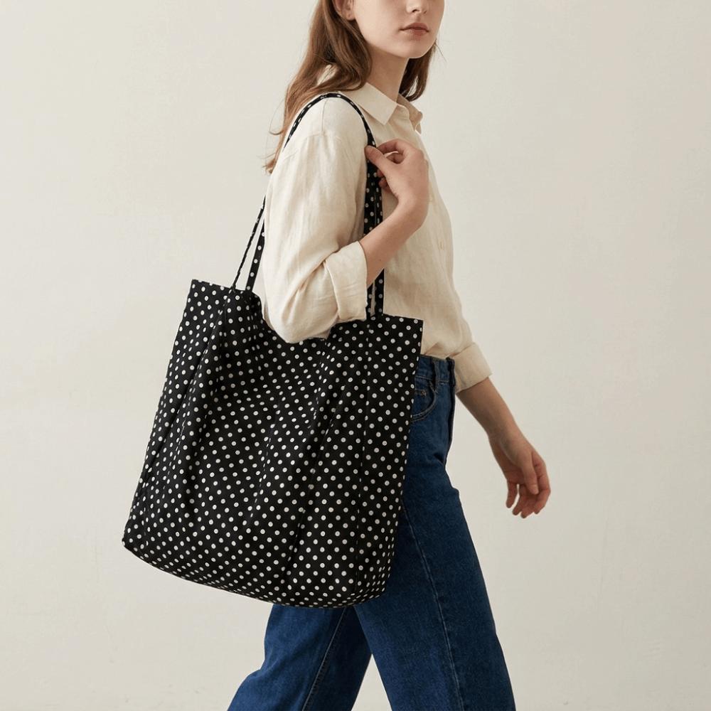 Canvas Große Tragetasche Große Kapazität Vintage Umhängetasche Gepunktete Handtasche Damen