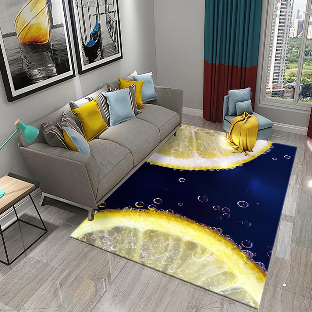 Yellow Lemon Rug Fruit Theme Carpet Pink Background Floor Carpets Bedroom Living Room Rectangle Rugs Decor Door Mat Yoga Mats