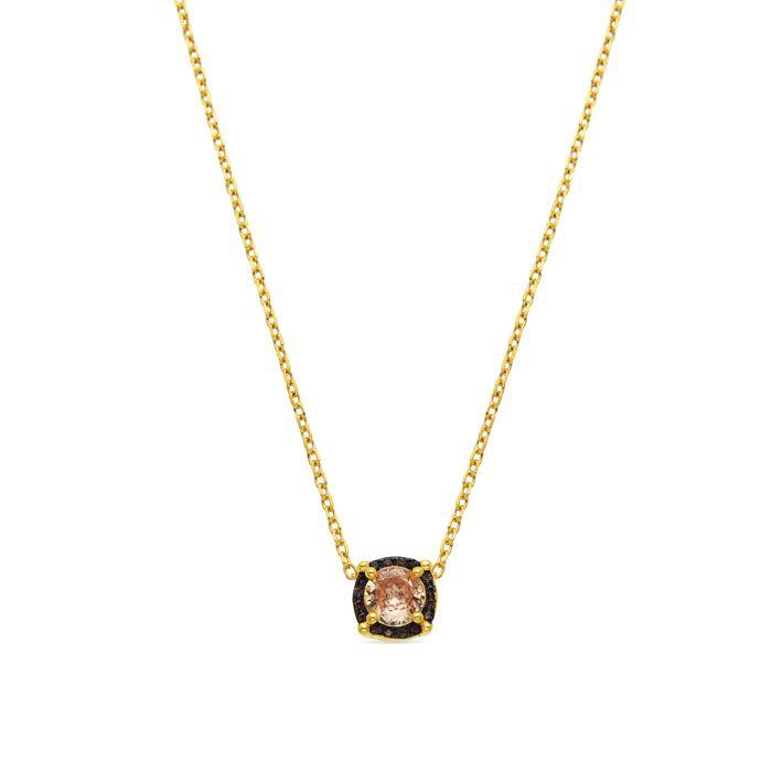 Collier - LUXENTER - Lehak - Argent sterling 925 - Zircone brune - Finition or jaune 18 carats