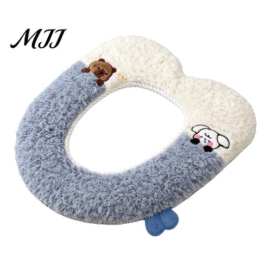 Easy Clean Commode Seat Cushion Soft Plush Toilet Cover, Cartoon Warmer Pad with Zipper Closure, Thickened Thick Fluffy Bathroom Decor for Winter,