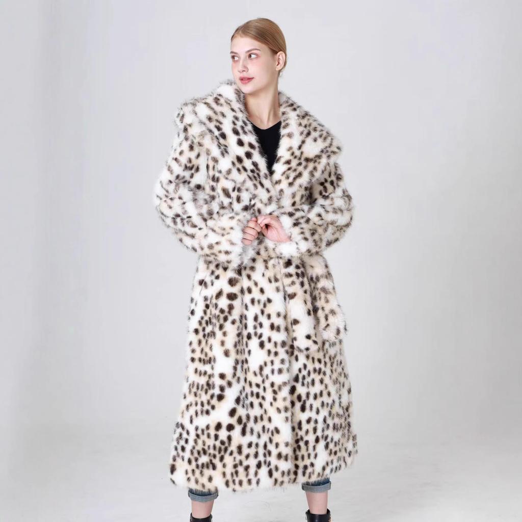 2025 New Leopard Print Fur Coat Long and Thick Warm Coat