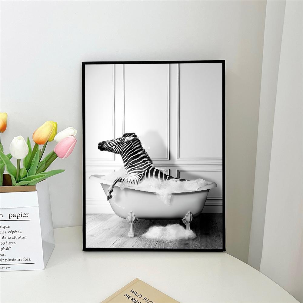1pc Retro Art Bathroom Animal Poster Self-adhesive Art Poster Waterproof Paper Sticker Coffee House Bar Room Wall Decor