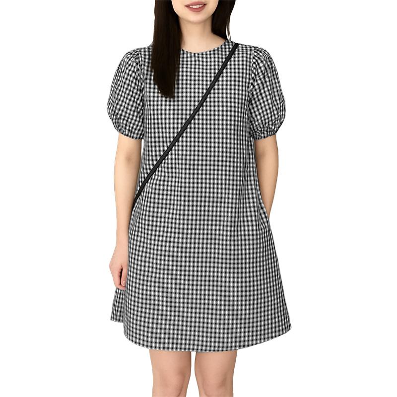 

ZANZEA Женское повседневное платье с круглым вырезом, принтом в клетку, летнее, с коротким рукавом S
