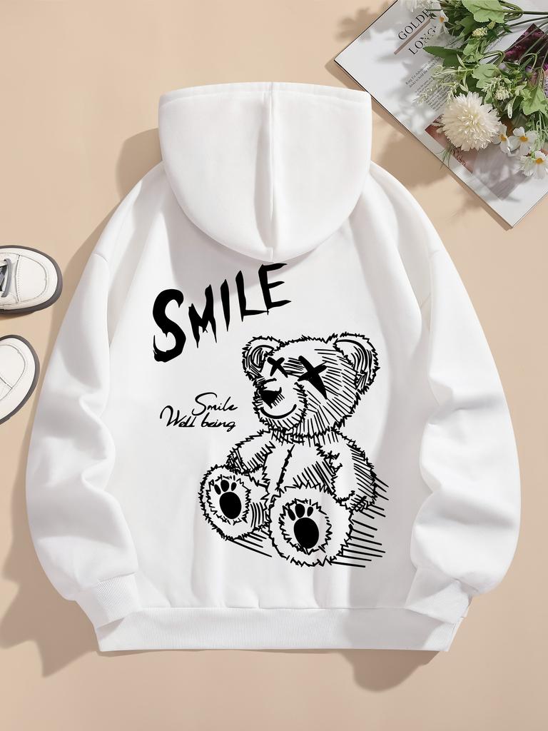 Hot selling new autumn men's fashion teddy bear print soft and comfortable hooded sweatshirt outdoor street style clothing
