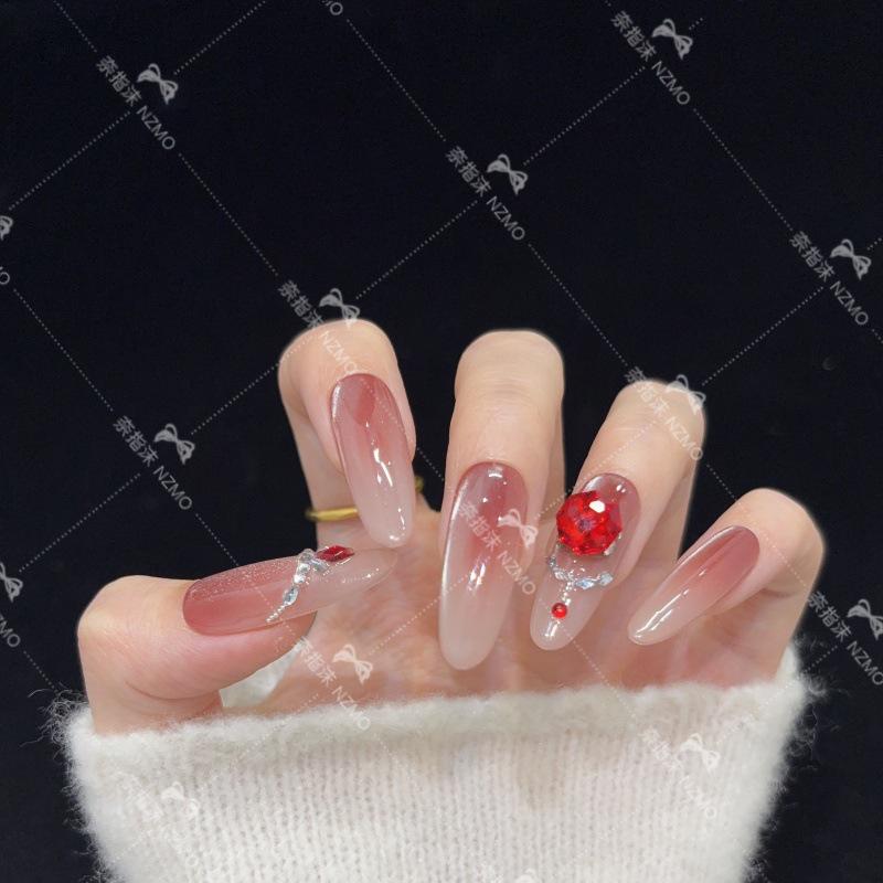 Crimson Diamond Shadow: Plum Jam Whitening Cat Eye Rose Handmade Nails