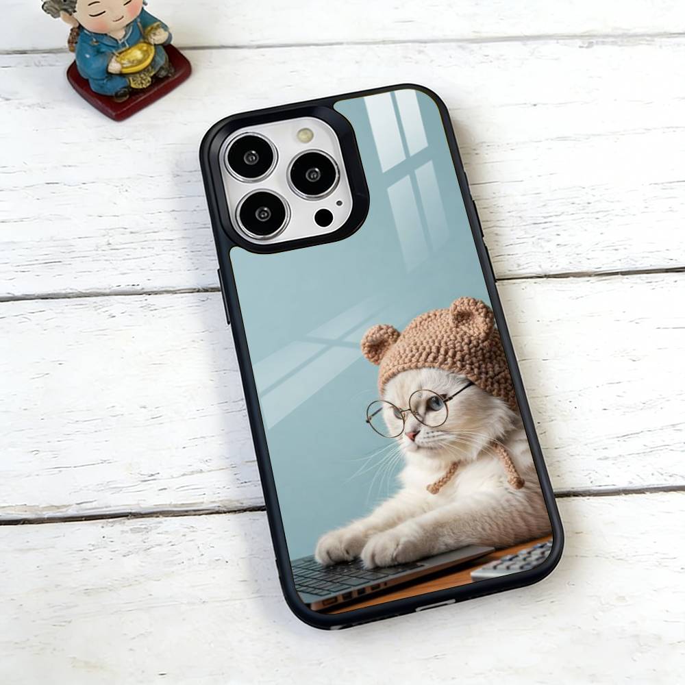 Table Working Cat Phone Case For iPhone17,16,15,14,13,12,11 Plus,Pro Magnetic with Magsafe Wireless Charging
