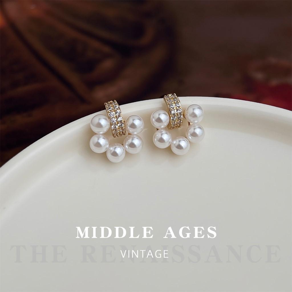 ~ Light niche micro-inlaid zircon pearl stud earrings French elegant earrings for women