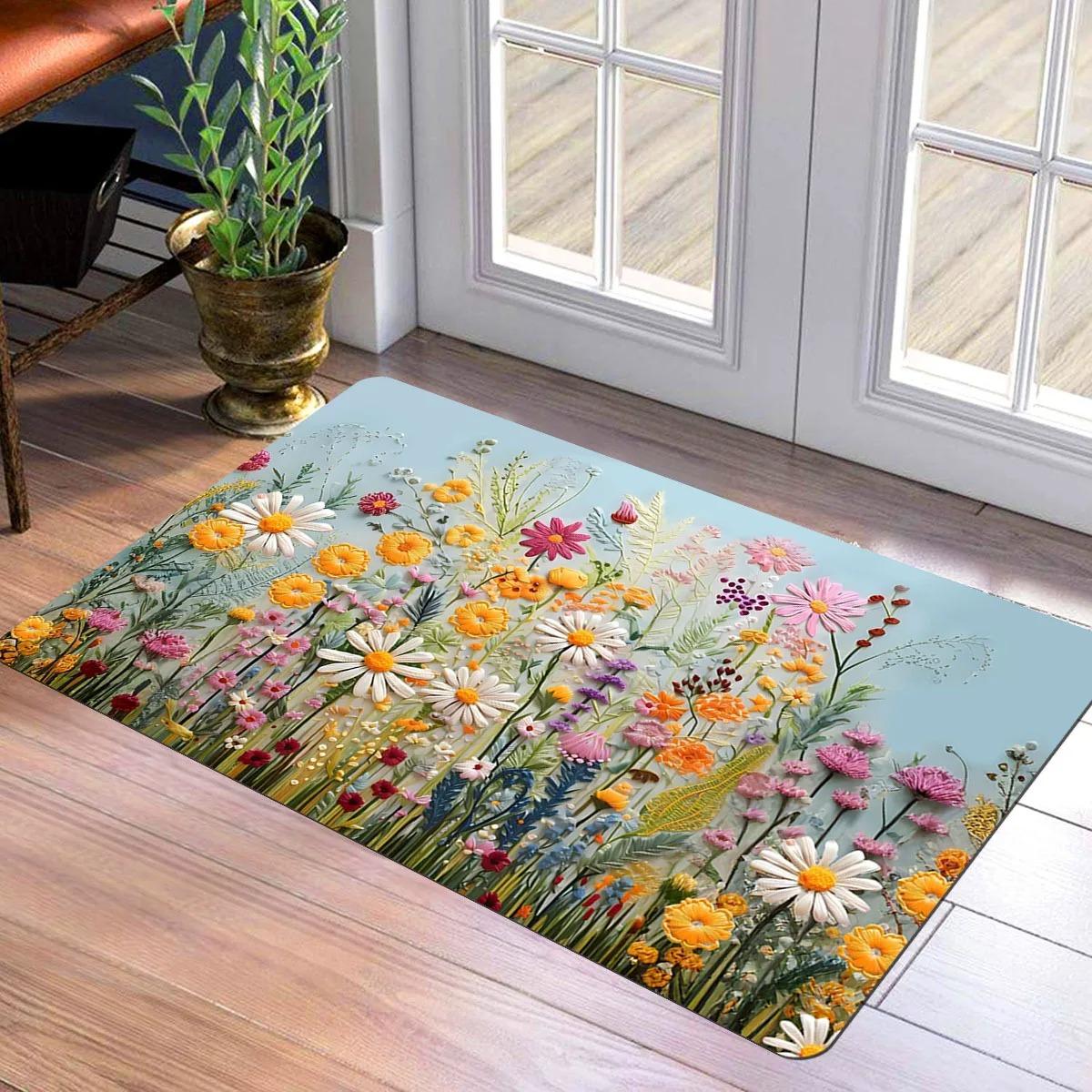 Blumen Fußmatte Teppich Für Schlafzimmer Wohnzimmer Garten Teppich Kamin Bodenmatte Küchenteppich Rutschfest Badezimmermatte Heimdeko 40x60cm