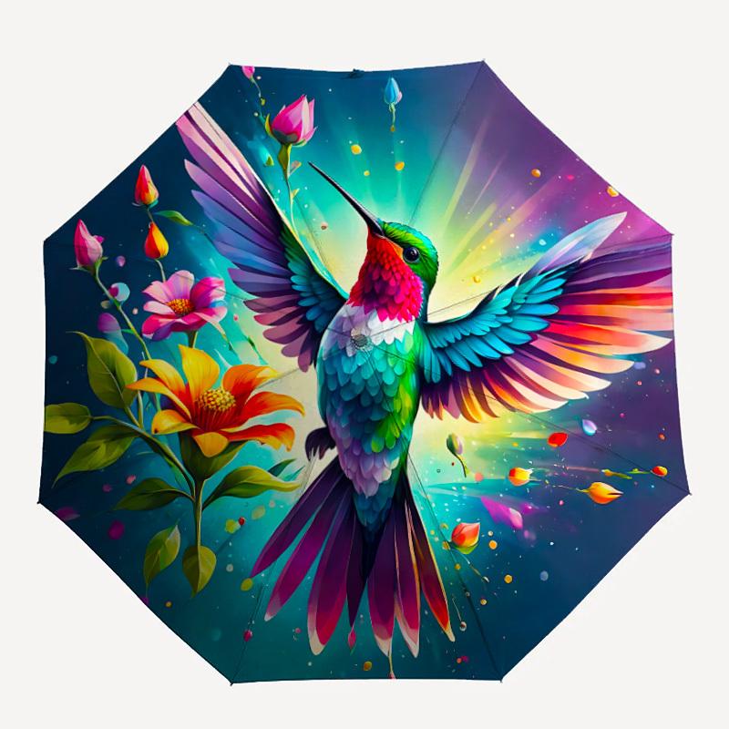 

1pc Hummingbird Artwork Automatic Open, Sturdy Iron Frame, Compact Folding Design, All-Season Portable Umbrella for Women & Men yy250801126