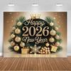 2026 Happy New Year Theme Backdrop Black Gold Balloon Banner Champagne Celebrate Family Partys Decoration Gift Photo Studio Prop