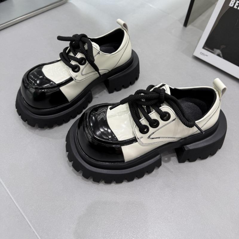 Platform women's spring and autumn new height-increasing muffin lace-up color matching single shoes comfortable small leather shoes