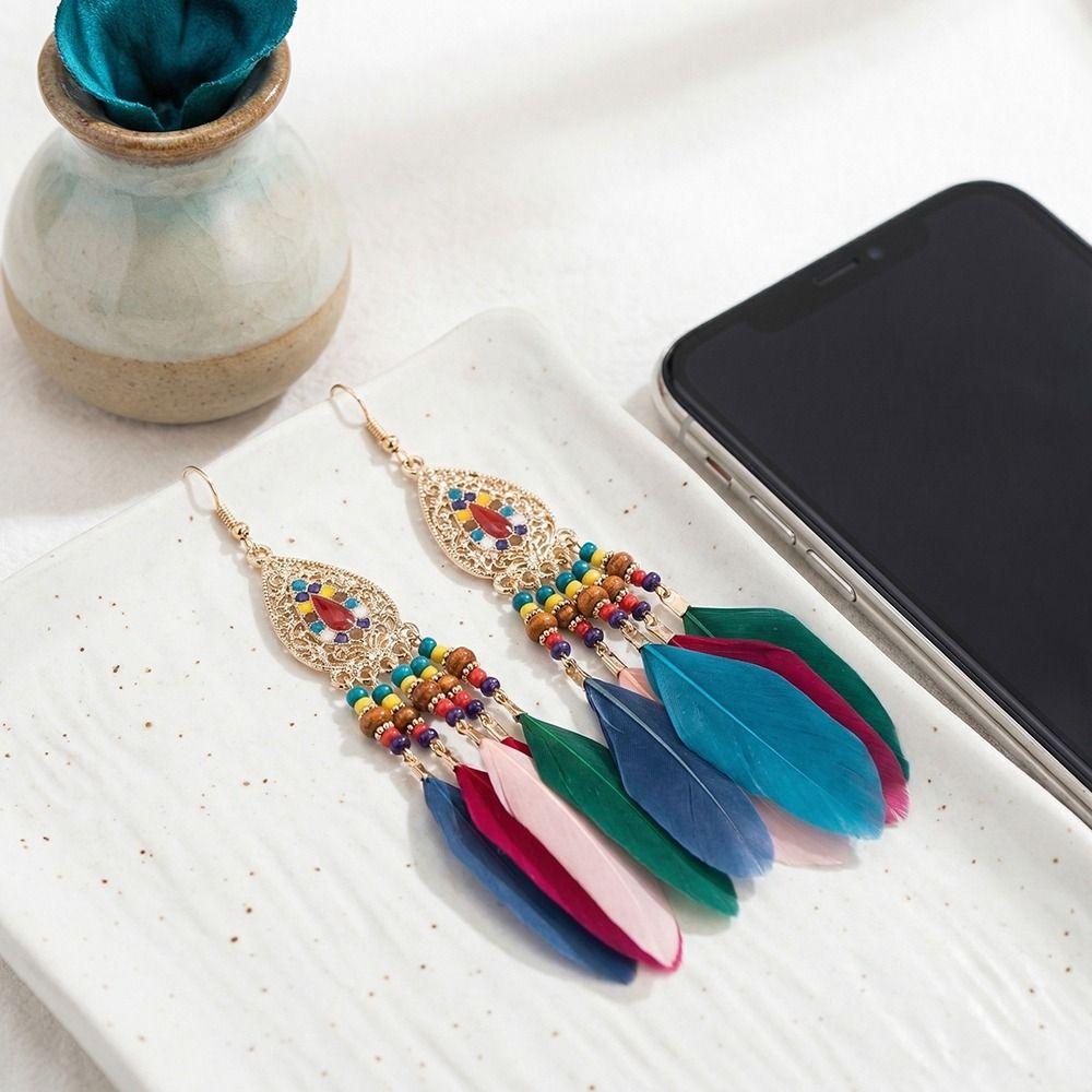 Retro Ethnic Style Beaded Earring Tassel Hanging Drop Earrings Boho Long Tassel Earring  Women