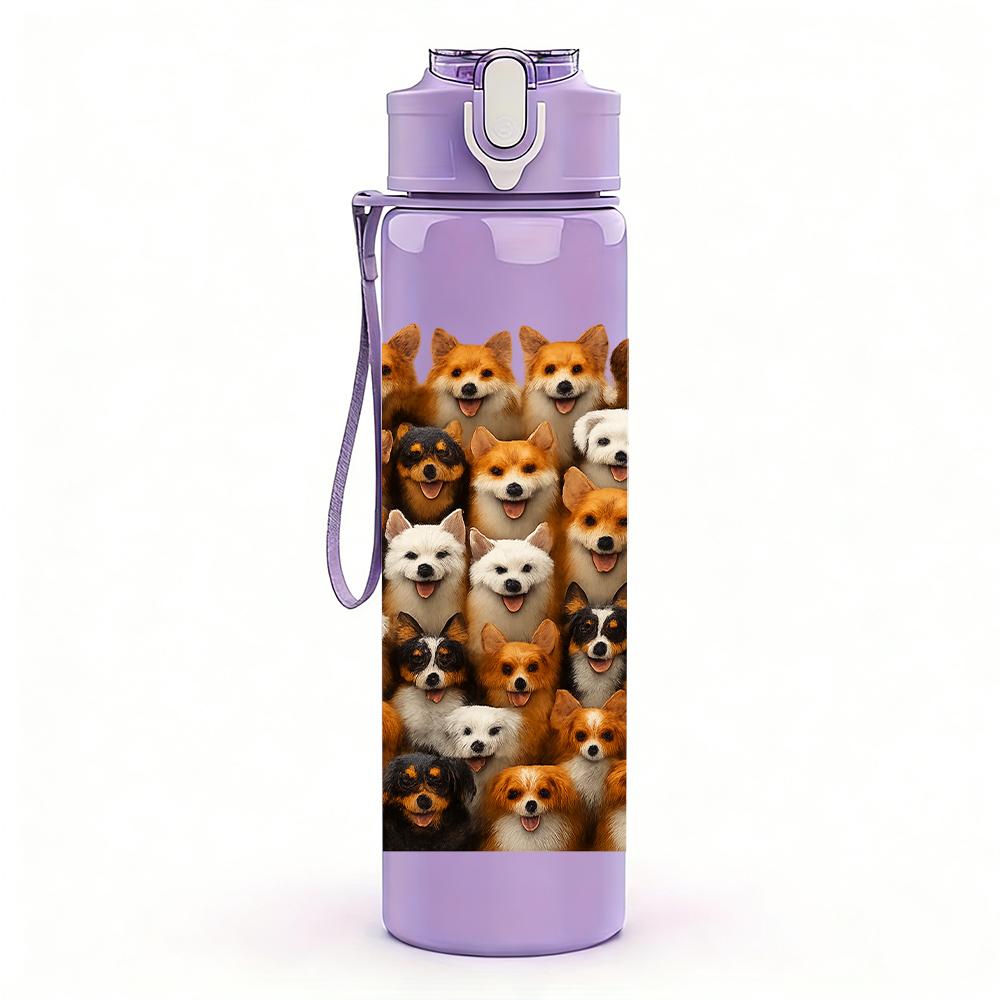 1PC Diverse Puppy Grid Collage 750ml Color Plastic Sports Water Bottle Leakproof Flip Straw Lid For Sports Office Home Use