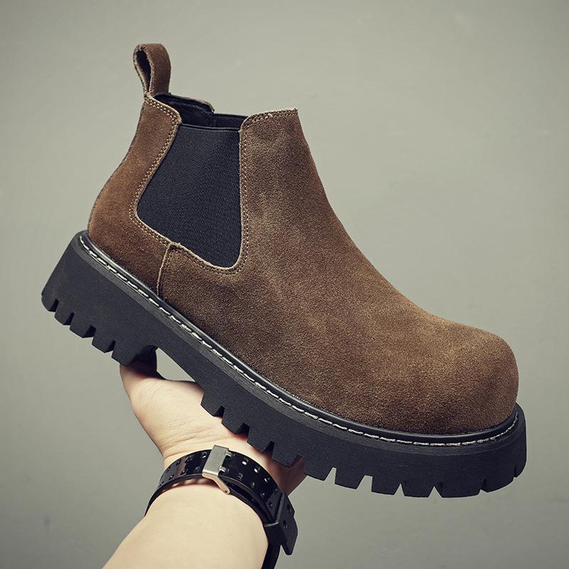 Martin boots men's high-top autumn and winter velvet warm new medium-top leather shoes men's one-pedal Chelsea boots men