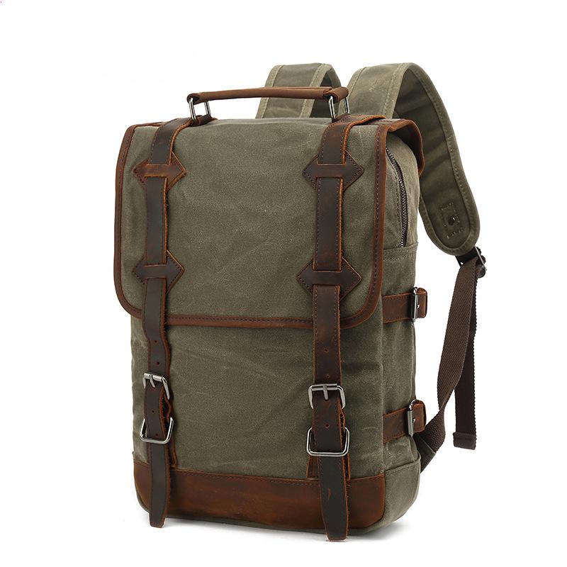 Backpack Men's Vintage Shoulder Travel Bag with Crazy Horse Skin Student Travel Bag Oil Wax Waterproof